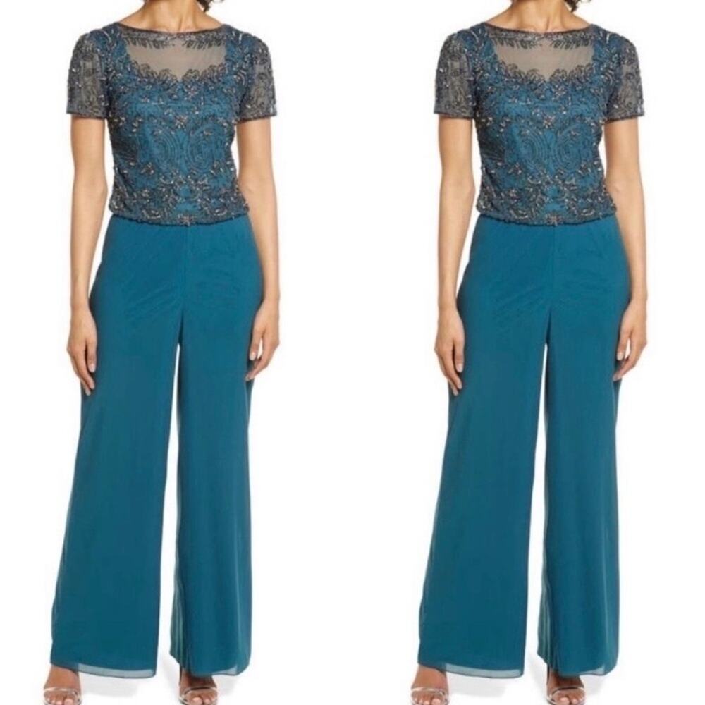 Pisarro Nights Teal and Black beeded Jumpsuit